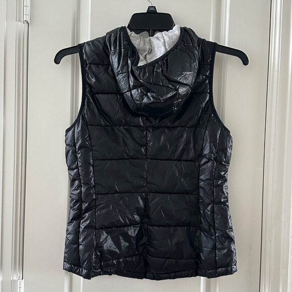 Tangerine Black Hooded Puffer Vest Womens S Lightweight Polyester Quilted Design - Picture 2 of 7